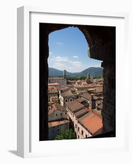 View of Buildings Through Window on Upper Level of Torre Guinigi, Lucca, Tuscany, Italy-null-Framed Photographic Print