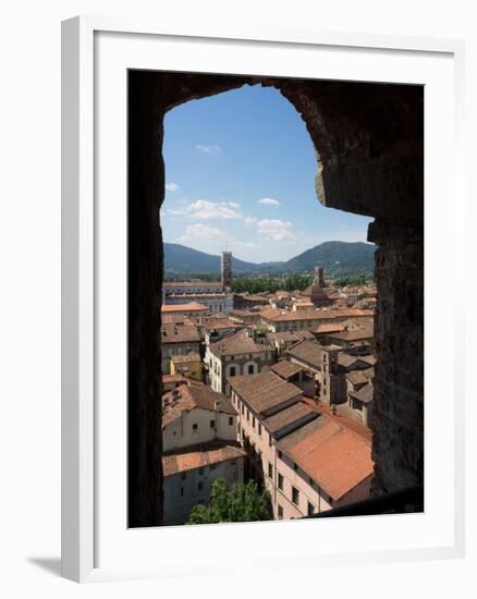 View of Buildings Through Window on Upper Level of Torre Guinigi, Lucca, Tuscany, Italy-null-Framed Photographic Print