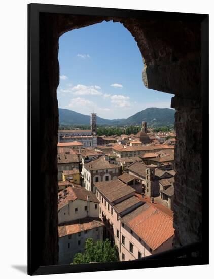 View of Buildings Through Window on Upper Level of Torre Guinigi, Lucca, Tuscany, Italy-null-Framed Photographic Print