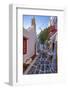 View of cafe in colourful narrow cobbled street, Mykonos Town, Mykonos, Cyclades Islands-Frank Fell-Framed Photographic Print