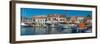 View of cafes and shops in Fiscardo harbour, Fiscardo, Kefalonia, Ionian Islands, Greek Islands-Frank Fell-Framed Photographic Print