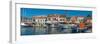 View of cafes and shops in Fiscardo harbour, Fiscardo, Kefalonia, Ionian Islands, Greek Islands-Frank Fell-Framed Photographic Print