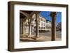 View of cafes from arches of the Town Hall in Forum Square, Pula, Istria County, Croatia-Frank Fell-Framed Photographic Print