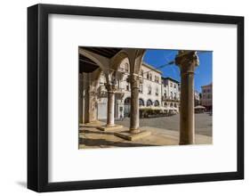 View of cafes from arches of the Town Hall in Forum Square, Pula, Istria County, Croatia-Frank Fell-Framed Photographic Print