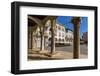 View of cafes from arches of the Town Hall in Forum Square, Pula, Istria County, Croatia-Frank Fell-Framed Photographic Print