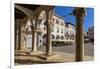 View of cafes from arches of the Town Hall in Forum Square, Pula, Istria County, Croatia-Frank Fell-Framed Photographic Print