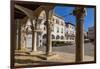 View of cafes from arches of the Town Hall in Forum Square, Pula, Istria County, Croatia-Frank Fell-Framed Photographic Print