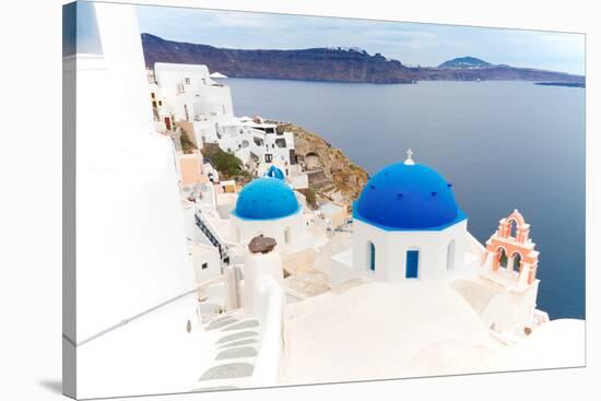 View of Caldera with Blue Domes, Santorini-neirfy-Stretched Canvas