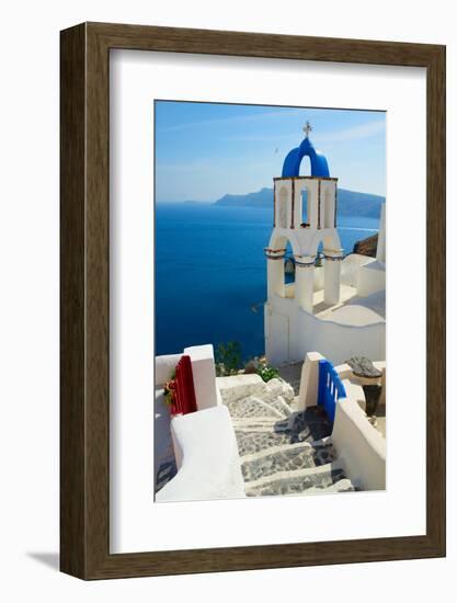 View of Caldera with Stairs and Belfry, Santorini-neirfy-Framed Photographic Print