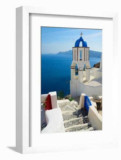 View of Caldera with Stairs and Belfry, Santorini-neirfy-Framed Photographic Print