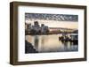 View of Canada Place and urban office buildings at sunset from CRAB Park, Vancouver, British Columb-Frank Fell-Framed Photographic Print