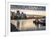 View of Canada Place and urban office buildings at sunset from CRAB Park, Vancouver, British Columb-Frank Fell-Framed Photographic Print