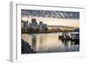 View of Canada Place and urban office buildings at sunset from CRAB Park, Vancouver, British Columb-Frank Fell-Framed Photographic Print