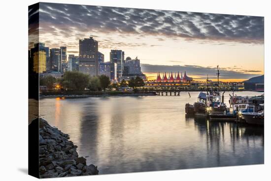 View of Canada Place and urban office buildings at sunset from CRAB Park, Vancouver, British Columb-Frank Fell-Stretched Canvas