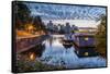 View of Canada Place and Vancouver Lookout Tower at sunset from CRAB Park, Vancouver, British Colum-Frank Fell-Framed Stretched Canvas