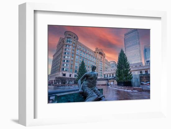 View of Canary Wharf tall buildings at Christmas, Docklands, London-Frank Fell-Framed Photographic Print