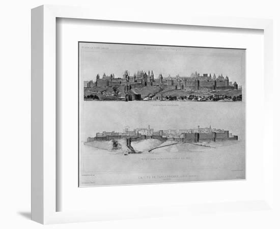 View of Carcassonne from the West Side, State of the Fortifications and the City in 1853-Eugène Viollet-le-Duc-Framed Giclee Print
