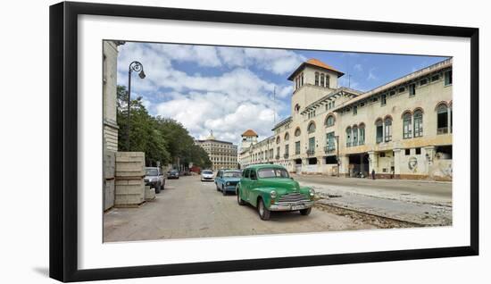 View of cars on a street, Calle San Pedro y Av. del Puerto, Havana, Cuba-null-Framed Photographic Print