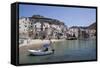 View of Cefalu Beach, Sicily, Italy, Mediterranean, Europe-Oliviero Olivieri-Framed Stretched Canvas