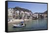 View of Cefalu Beach, Sicily, Italy, Mediterranean, Europe-Oliviero Olivieri-Framed Stretched Canvas