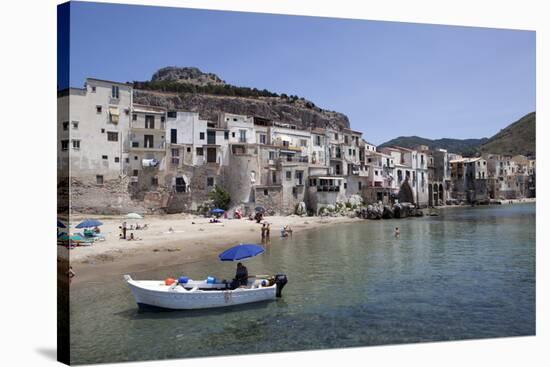 View of Cefalu Beach, Sicily, Italy, Mediterranean, Europe-Oliviero Olivieri-Stretched Canvas