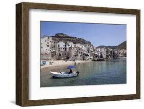 View of Cefalu Beach, Sicily, Italy, Mediterranean, Europe-Oliviero Olivieri-Framed Photographic Print