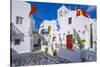 View of chapel and whitewashed narrow street, Mykonos Town, Mykonos, Cyclades Islands, Aegean Sea-Frank Fell-Stretched Canvas