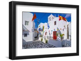 View of chapel and whitewashed narrow street, Mykonos Town, Mykonos, Cyclades Islands, Aegean Sea-Frank Fell-Framed Premium Photographic Print