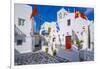 View of chapel and whitewashed narrow street, Mykonos Town, Mykonos, Cyclades Islands, Aegean Sea-Frank Fell-Framed Photographic Print