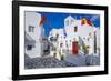 View of chapel and whitewashed narrow street, Mykonos Town, Mykonos, Cyclades Islands, Aegean Sea-Frank Fell-Framed Photographic Print