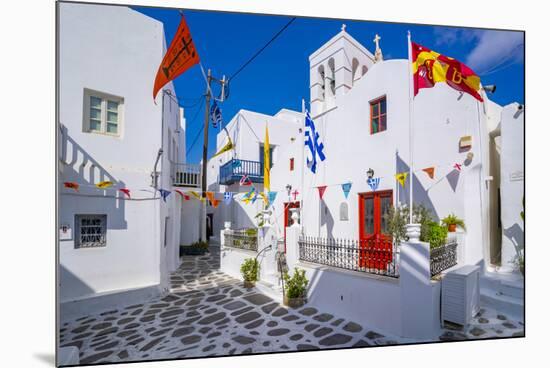 View of chapel and whitewashed narrow street, Mykonos Town, Mykonos, Cyclades Islands, Aegean Sea-Frank Fell-Mounted Photographic Print