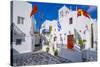 View of chapel and whitewashed narrow street, Mykonos Town, Mykonos, Cyclades Islands, Aegean Sea-Frank Fell-Stretched Canvas