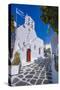 View of chapel and whitewashed narrow street, Mykonos Town, Mykonos, Cyclades Islands, Aegean Sea-Frank Fell-Stretched Canvas