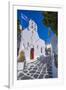 View of chapel and whitewashed narrow street, Mykonos Town, Mykonos, Cyclades Islands, Aegean Sea-Frank Fell-Framed Photographic Print