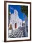 View of chapel and whitewashed narrow street, Mykonos Town, Mykonos, Cyclades Islands, Aegean Sea-Frank Fell-Framed Photographic Print