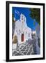 View of chapel and whitewashed narrow street, Mykonos Town, Mykonos, Cyclades Islands, Aegean Sea-Frank Fell-Framed Photographic Print