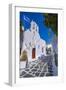 View of chapel and whitewashed narrow street, Mykonos Town, Mykonos, Cyclades Islands, Aegean Sea-Frank Fell-Framed Photographic Print