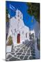 View of chapel and whitewashed narrow street, Mykonos Town, Mykonos, Cyclades Islands, Aegean Sea-Frank Fell-Mounted Photographic Print