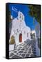 View of chapel and whitewashed narrow street, Mykonos Town, Mykonos, Cyclades Islands, Aegean Sea-Frank Fell-Framed Stretched Canvas