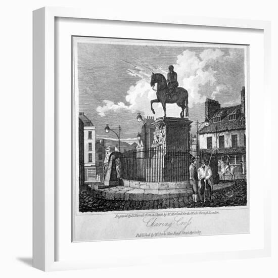 View of Charing Cross, Showing the Statue of King Charles I, Westminster, London, 1817-JC Varrall-Framed Giclee Print