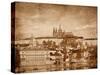 View of Charles Bridge over Vltava River and Gradchany (Prague Castle) and St. Vitus Cathedral Vint-f9photos-Stretched Canvas