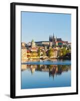 View of Charles Bridge over Vltava River and Gradchany (Prague Castle) and St. Vitus Cathedral-f9photos-Framed Photographic Print