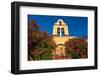 View of church bell tower overlooking Fiscardo harbour, Fiscardo, Kefalonia, Ionian Islands-Frank Fell-Framed Photographic Print