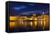 View of City across River-John Miller-Framed Stretched Canvas