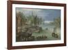 View of City Along a River-Pieter Bruegel the Elder-Framed Premium Giclee Print