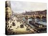 View of City and Pont-Neuf from Bank of Louvre, 1832-Giuseppe Canella-Stretched Canvas