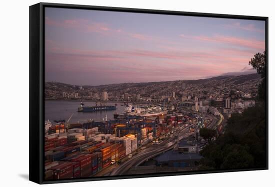 View of City and Ports at Dusk from Paseo 21 De Mayo, Cerro Playa Ancha, Valparaiso-Ben Pipe-Framed Stretched Canvas