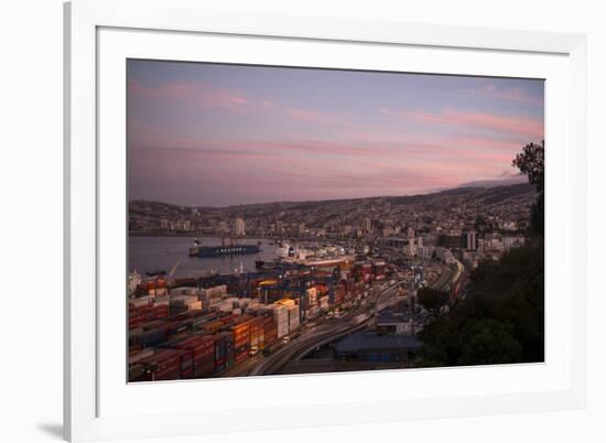 View of City and Ports at Dusk from Paseo 21 De Mayo, Cerro Playa Ancha, Valparaiso-Ben Pipe-Framed Photographic Print