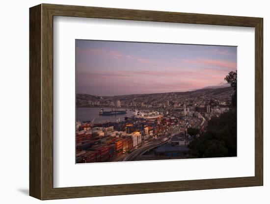 View of City and Ports at Dusk from Paseo 21 De Mayo, Cerro Playa Ancha, Valparaiso-Ben Pipe-Framed Photographic Print
