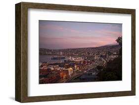 View of City and Ports at Dusk from Paseo 21 De Mayo, Cerro Playa Ancha, Valparaiso-Ben Pipe-Framed Photographic Print